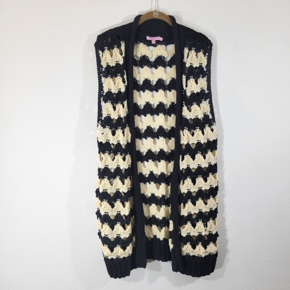 CALYSPSO ST. BARTH Teriana striped wool blend open knit longline sweater vest